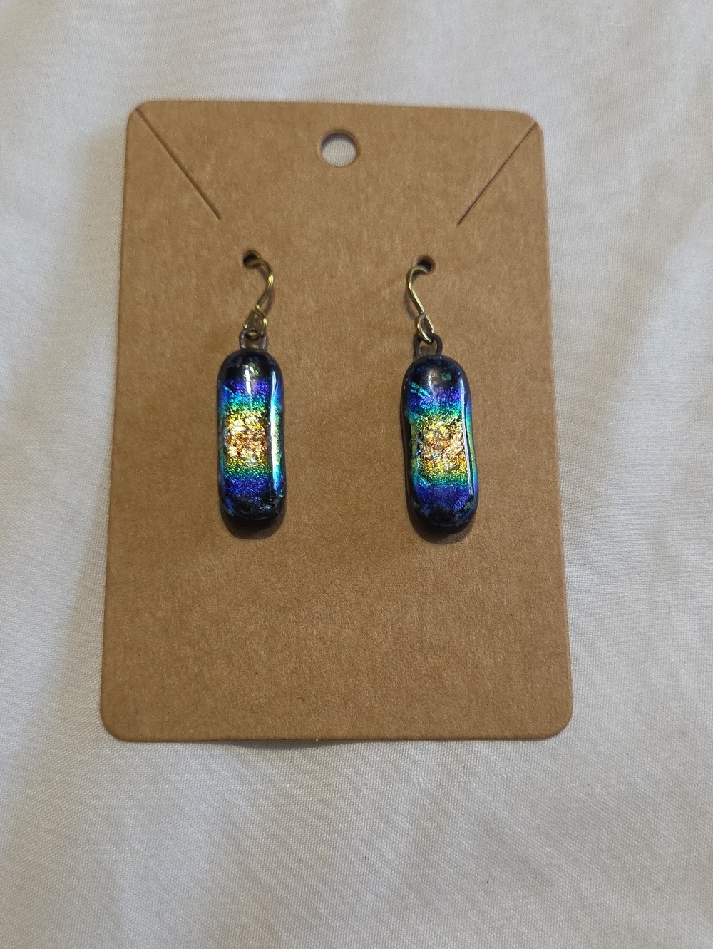 Handmade Blue-Green Dichroic Glass Drop Earrings